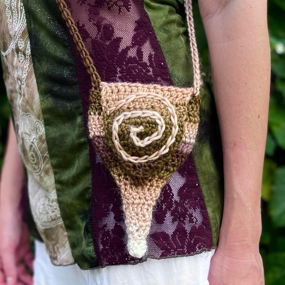 Handmade Crochet Pointed Pixie Pouch Spiral Crossbody Bag
